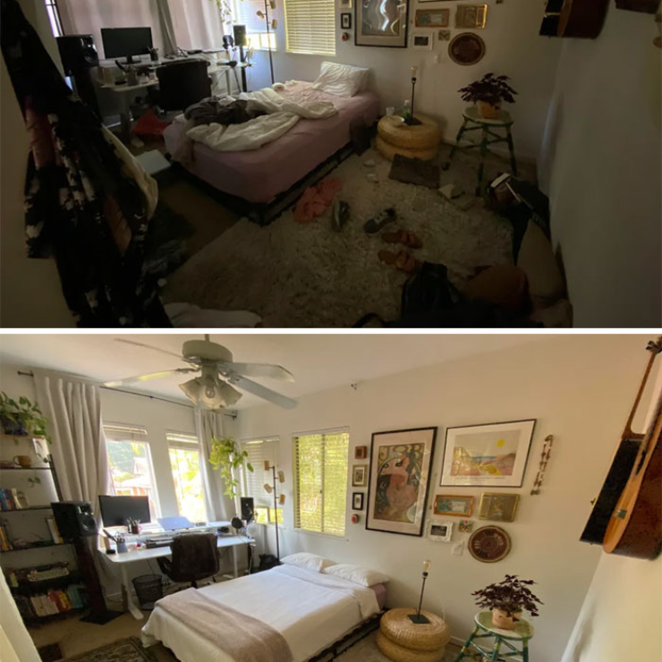 bedroom cleaning before and after