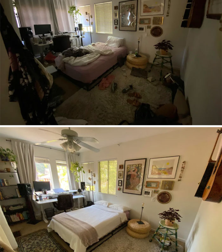 bedroom cleaning before and after